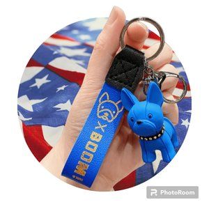 Blue Punk PU Leather Strap Dog Keychain